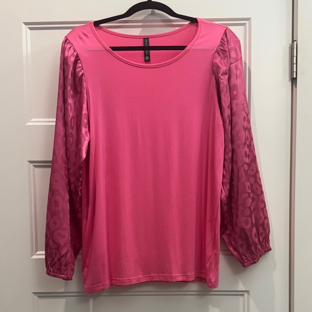 Women's Pink Top with Leopard Print Sleeves- NWOT